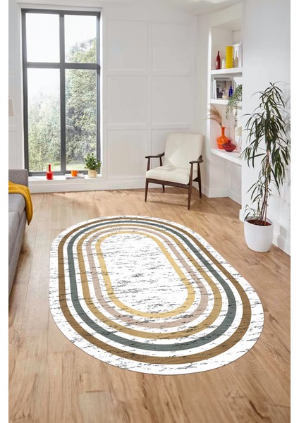 Şık Tasarım Yıkanabilir Kaymaz Çerçeveli Yolluk Oval Salon Halısı, O-Çerçeveli-41-Renkli,