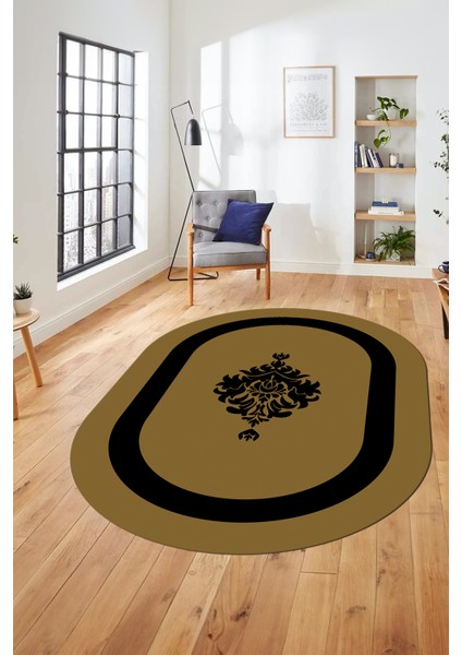 Dijital Kaymaz Yıkanabilir Göbekli Çerçeveli Oval Yolluk Salon Halısı, O-Çerçeveli-46-Kahve, fiyatları