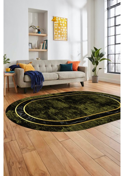 Mermer Çerçeve Desen Modern Yıkanabilir Yolluk Mutfak Oval Salon Halısı, O-Çerçeveli-18-Yeşil, fırsatları