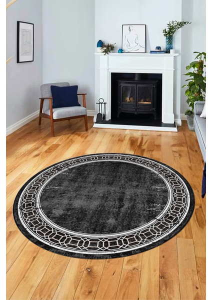 Çerçeve Zincir Desen Yıkanabilir Kaymaz Yolluk Mutfak Yuvarlak Salon Halısı, Y-Çerçeve-31-Antrasit, fiyatları