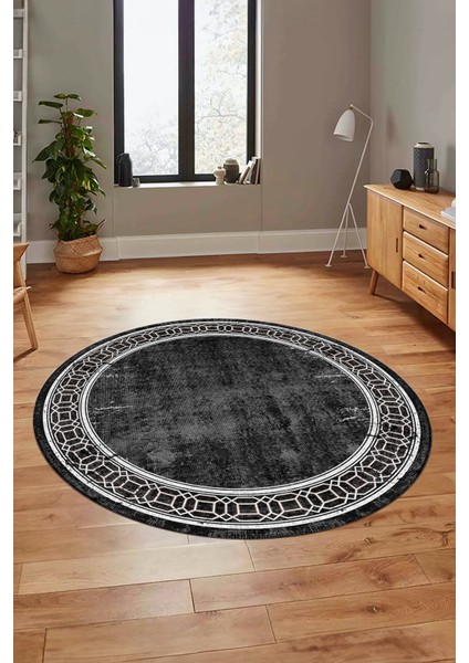 Çerçeve Zincir Desen Yıkanabilir Kaymaz Yolluk Mutfak Yuvarlak Salon Halısı, Y-Çerçeve-31-Antrasit, modelleri
