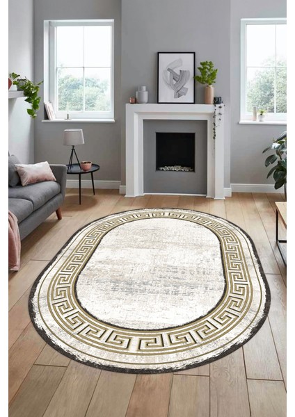 Yeni Tasarım Çerçeve Desenli Modern Yıkanabilir Mutfak Oval Salon Halısı, O-Çerçeveli-09-Gold, fiyatları