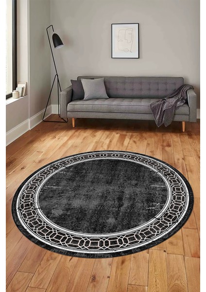 Çerçeve Zincir Desen Yıkanabilir Kaymaz Yolluk Mutfak Yuvarlak Salon Halısı, Y-Çerçeve-31-Antrasit, fırsatları