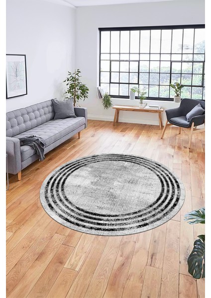 Çerçeve Modern Desen Yıkanabilir Kaymaz Yolluk Mutfak Yuvarlak Salon Halısı, Y-Çerçeve-32-Beyaz,