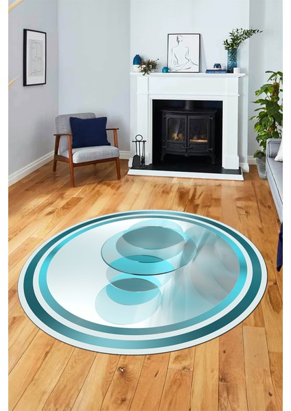 Modern Çerçeve Desen Yıkanabilir Kaymaz Yolluk Mutfak Yuvarlak Salon Halısı, Y-Çerçeveli-24-Mavi, modelleri