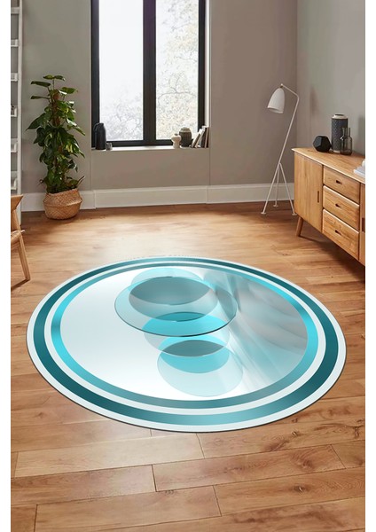 Modern Çerçeve Desen Yıkanabilir Kaymaz Yolluk Mutfak Yuvarlak Salon Halısı, Y-Çerçeveli-24-Mavi, fırsatları