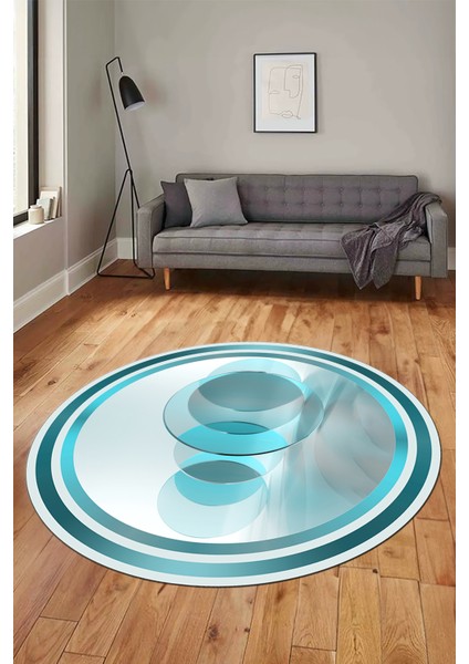 Modern Çerçeve Desen Yıkanabilir Kaymaz Yolluk Mutfak Yuvarlak Salon Halısı, Y-Çerçeveli-24-Mavi, indirimleri