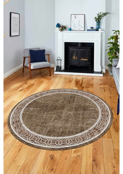 Çerçeve Zincir Desen Yıkanabilir Kaymaz Yolluk Mutfak Yuvarlak Salon Halısı, Y-Çerçeve-31-Kahve, fiyatları