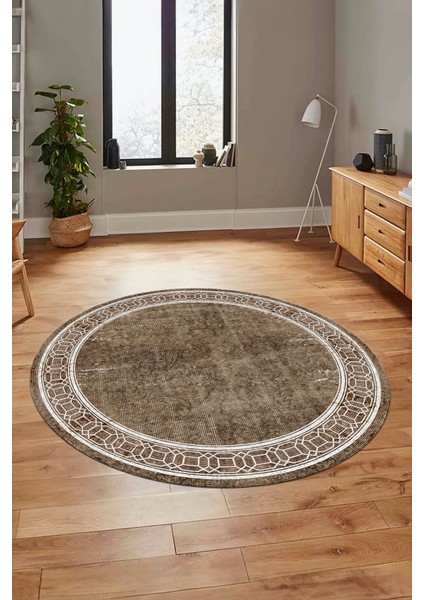 Çerçeve Zincir Desen Yıkanabilir Kaymaz Yolluk Mutfak Yuvarlak Salon Halısı, Y-Çerçeve-31-Kahve, modelleri