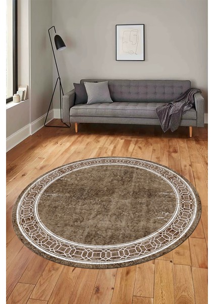 Çerçeve Zincir Desen Yıkanabilir Kaymaz Yolluk Mutfak Yuvarlak Salon Halısı, Y-Çerçeve-31-Kahve, fırsatları