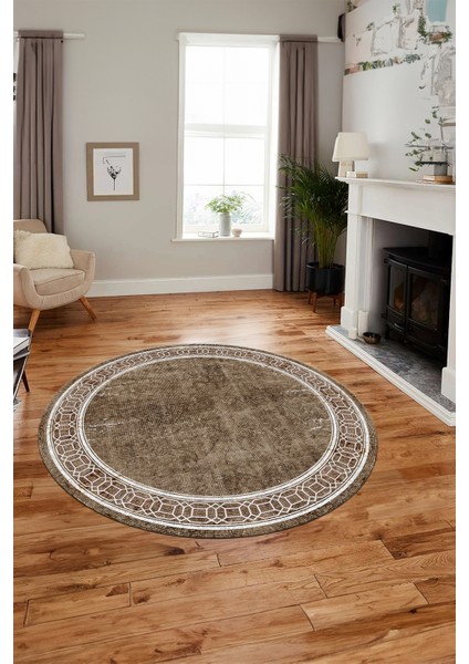 Çerçeve Zincir Desen Yıkanabilir Kaymaz Yolluk Mutfak Yuvarlak Salon Halısı, Y-Çerçeve-31-Kahve, indirimleri