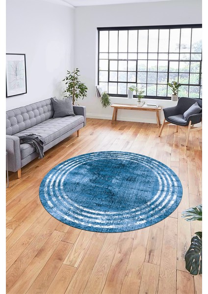 Çerçeve Modern Desen Yıkanabilir Kaymaz Yolluk Mutfak Yuvarlak Salon Halısı, Y-Çerçeve-32-Mavi,