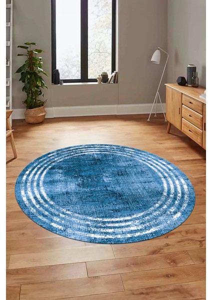 Çerçeve Modern Desen Yıkanabilir Kaymaz Yolluk Mutfak Yuvarlak Salon Halısı, Y-Çerçeve-32-Mavi,