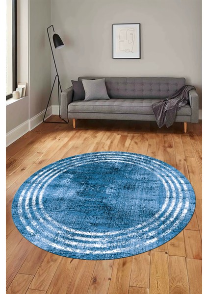 Çerçeve Modern Desen Yıkanabilir Kaymaz Yolluk Mutfak Yuvarlak Salon Halısı, Y-Çerçeve-32-Mavi,