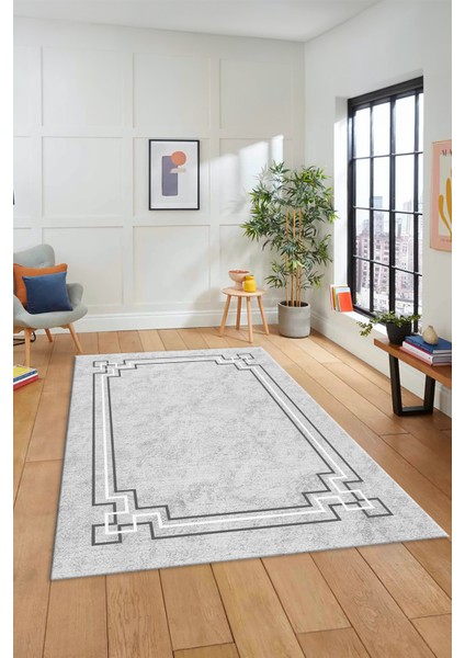 Dijital Baskılı Kaymaz Yıkanabilir Zarif Çerçeveli Ince Yolluk Salon Halısı, Çerçeveli-50-Gri, fiyatları