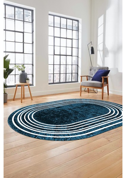 Dijital Kaymaz Yıkanabilir Çerçeveli Yolluk Mutfak Oval Salon Halısı, O-Çerçeveli-08-Mavi, fiyatları