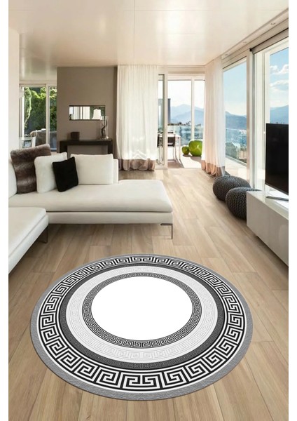 Dijital Kaymaz Yıkanabilir Çerçeveli Şık Tasarım Yuvarlak Mutfak Salon Halısı, Y-Çerçeveli-03-Gri, fiyatları
