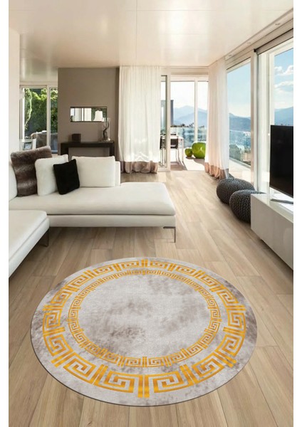 Dijital Kaymaz Taban Yıkanabilir Çerçeveli Yuvarlak Mutfak Salon Halısı, Y-Çerçeveli-05-Gold, fiyatları