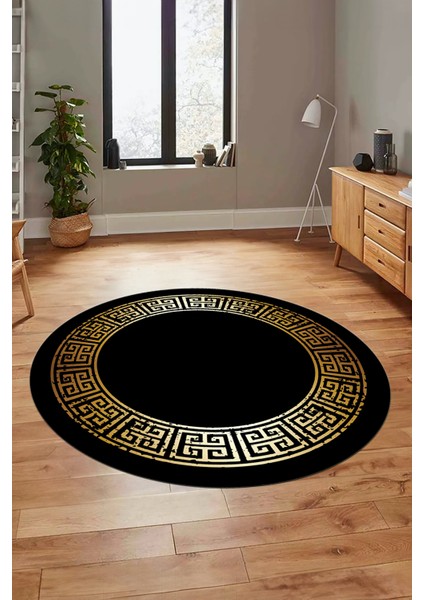 Şık Tasarım Yıkanabilir Kaymaz Taban Çerçeveli Yuvarlak Mutfak Salon Halısı, Y-Çerçeveli-36-Siyah, fiyatları