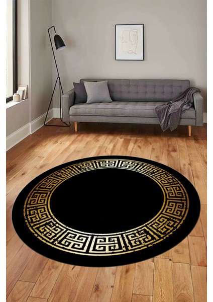 Şık Tasarım Yıkanabilir Kaymaz Taban Çerçeveli Yuvarlak Mutfak Salon Halısı, Y-Çerçeveli-36-Siyah, modelleri