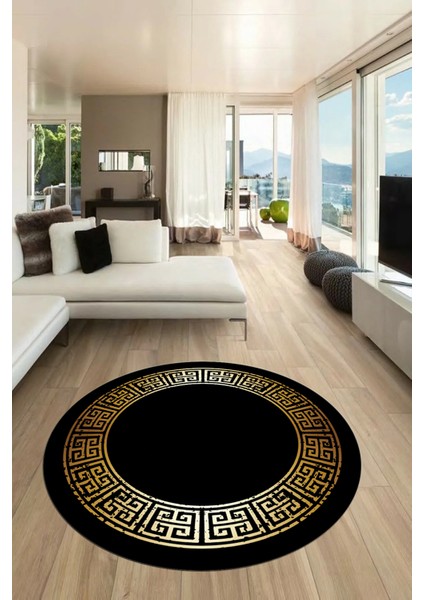 Şık Tasarım Yıkanabilir Kaymaz Taban Çerçeveli Yuvarlak Mutfak Salon Halısı, Y-Çerçeveli-36-Siyah, indirimleri
