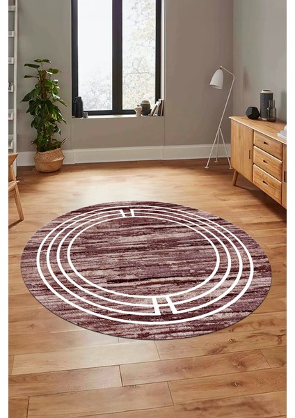 Yeni Şık Yıkanabilir Kaymaz Çerçeveli Modern Yuvarlak Yolluk Salon Halısı, Y-Çerçeveli-42-Bordo,
