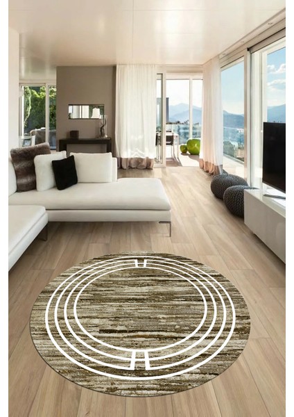 Yeni Şık Yıkanabilir Kaymaz Çerçeveli Modern Yuvarlak Yolluk Salon Halısı, Y-Çerçeveli-42-Kahve, fırsatları