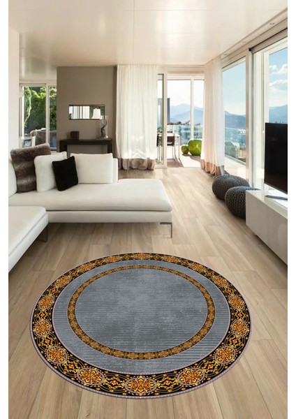 Dijital Kaymaz Yıkanabilir Çerçeveli Yuvarlak Yolluk Mutfak Salon Halısı, Y-Çerçeveli-48-Gri, modelleri