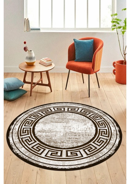 Tasarım Çerçeve Desenli Modern Yıkanabilir Mutfak Yuvarlak Salon Halısı, Y-Çerçeveli-09-Kahve, fiyatları