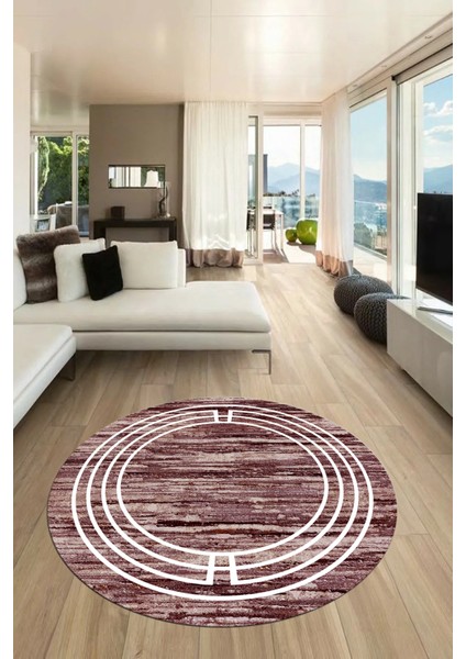 Yeni Şık Yıkanabilir Kaymaz Çerçeveli Modern Yuvarlak Yolluk Salon Halısı, Y-Çerçeveli-42-Bordo, fırsatları
