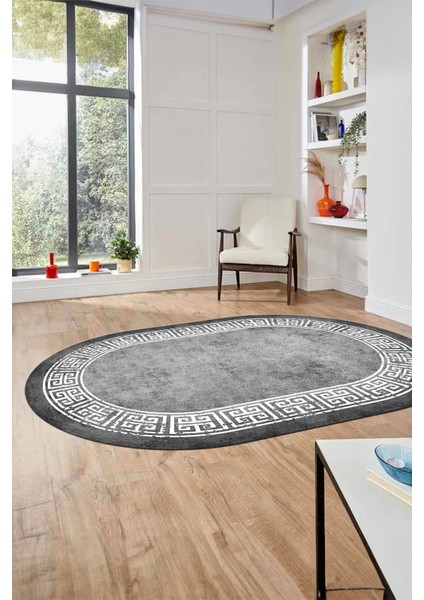 Yeni Şık Tasarım Yıkanabilir Kaymaz Taban Çerçeveli Oval Mutfak Salon Halısı, O-Çerçeveli-36-Gri, modelleri