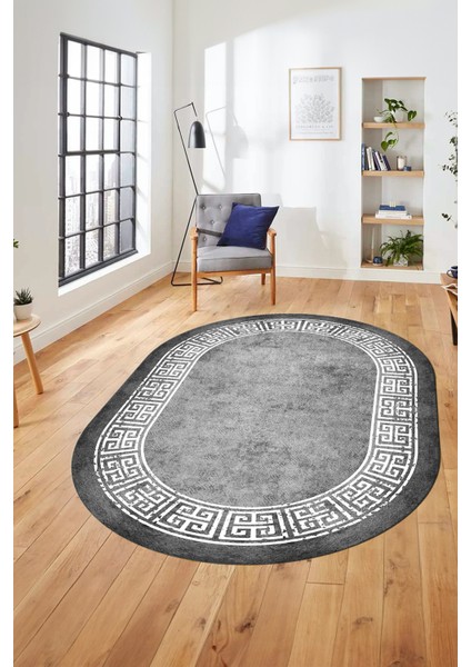 Yeni Şık Tasarım Yıkanabilir Kaymaz Taban Çerçeveli Oval Mutfak Salon Halısı, O-Çerçeveli-36-Gri, fırsatları