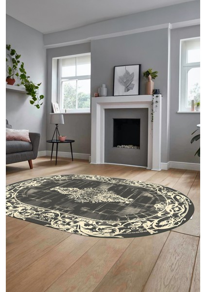 Klasik Çerçeve Desen Modern Yıkanabilir Yolluk Mutfak Oval Salon Halısı, O-Çerçeveli-19-Krem, fiyatları