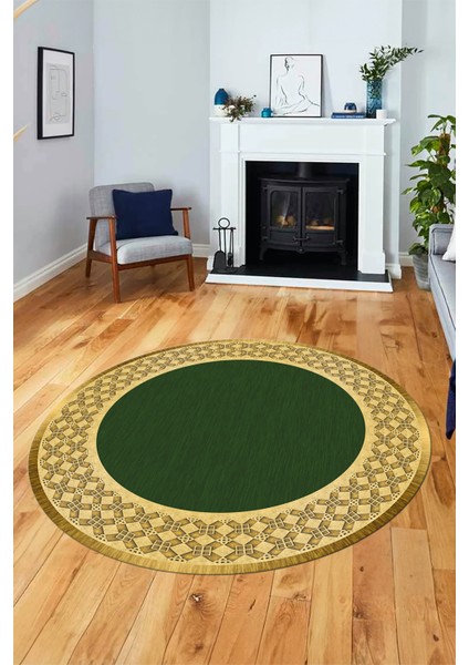 Dijital Kaymaz Yıkanabilir Şık Çerçeveli Yolluk Mutfak Yuvarlak Salon Halısı, Y-Çerçeveli-29-Yeşil, fiyatları
