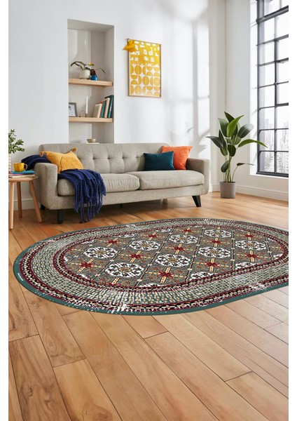 Etnik Çerçeve Desen Yıkanabilir Kaymaz Yolluk Mutfak Oval Salon Halısı, O-Çerçeveli-26-Renkli, modelleri