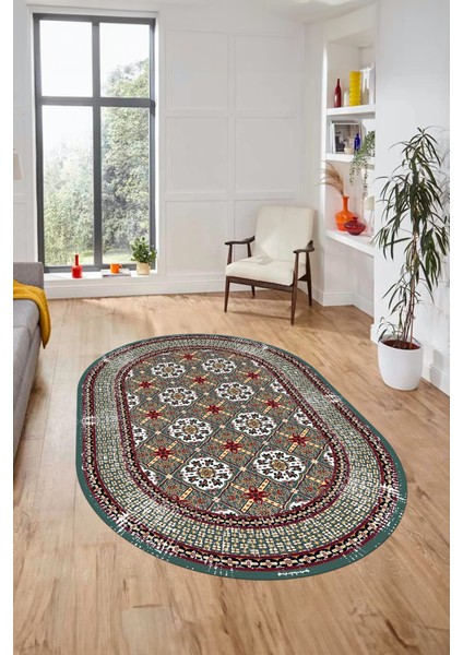 Etnik Çerçeve Desen Yıkanabilir Kaymaz Yolluk Mutfak Oval Salon Halısı, O-Çerçeveli-26-Renkli, fırsatları