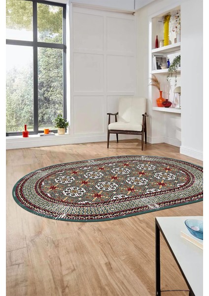 Etnik Çerçeve Desen Yıkanabilir Kaymaz Yolluk Mutfak Oval Salon Halısı, O-Çerçeveli-26-Renkli, indirimleri