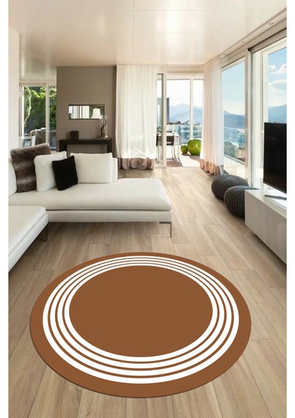 Dijital Kaymaz Taban Yıkanabilir Klasik Çerçeveli Yuvarlak Mutfak Salon Halısı, Y-Çerçeveli-07-Kahve, fiyatları