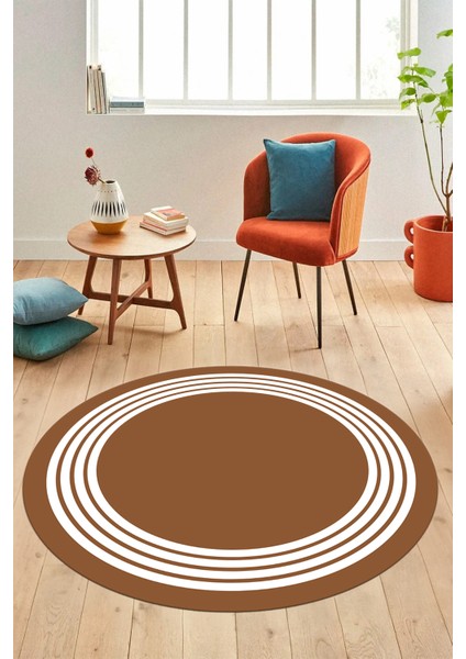 Dijital Kaymaz Taban Yıkanabilir Klasik Çerçeveli Yuvarlak Mutfak Salon Halısı, Y-Çerçeveli-07-Kahve, modelleri