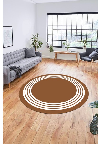 Dijital Kaymaz Taban Yıkanabilir Klasik Çerçeveli Yuvarlak Mutfak Salon Halısı, Y-Çerçeveli-07-Kahve, indirimleri