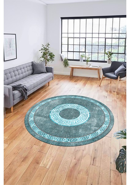 Sade Tasarım Çerçeve Desen Modern Yıkanabilir Mutfak Yuvarlak Salon Halısı, Y-Çerçeveli-12-Mavi, fırsatları