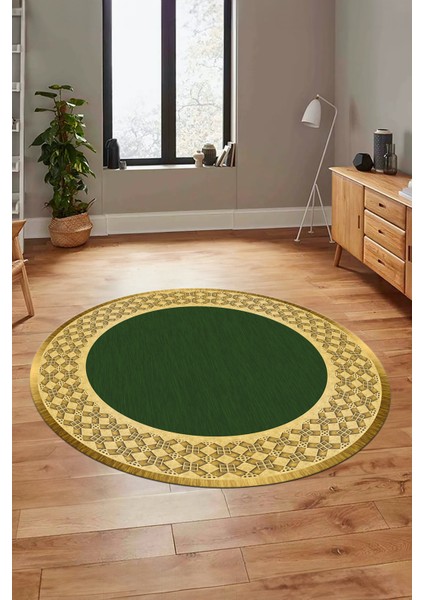 Dijital Kaymaz Yıkanabilir Şık Çerçeveli Yolluk Mutfak Yuvarlak Salon Halısı, Y-Çerçeveli-29-Yeşil, modelleri