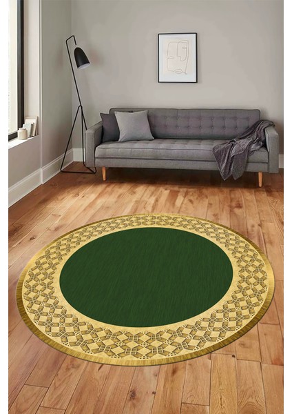 Dijital Kaymaz Yıkanabilir Şık Çerçeveli Yolluk Mutfak Yuvarlak Salon Halısı, Y-Çerçeveli-29-Yeşil, fırsatları