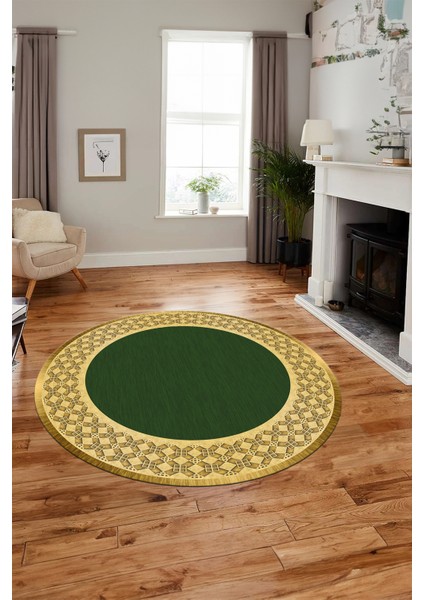 Dijital Kaymaz Yıkanabilir Şık Çerçeveli Yolluk Mutfak Yuvarlak Salon Halısı, Y-Çerçeveli-29-Yeşil, indirimleri