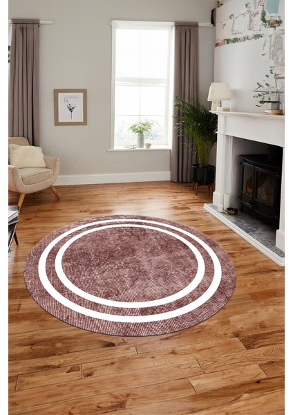 Dijital Kaymaz Yıkanabilir Sade Çerçeveli Yolluk Mutfak Yuvarlak Salon Halısı, Y-Çerçeveli-30-Bordo, indirimleri
