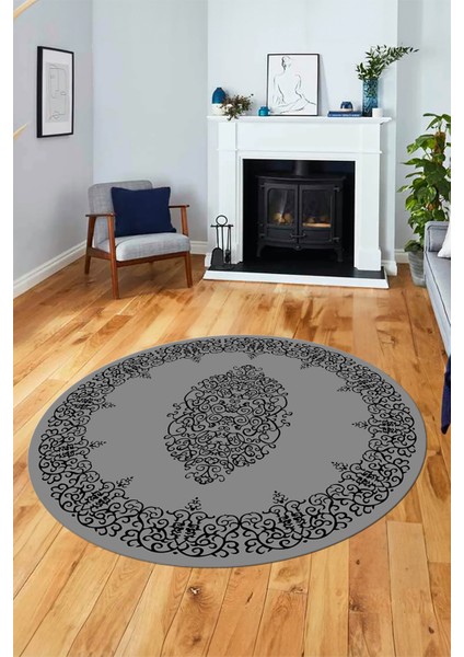 Klasik Çerçeve Desenli Yıkanabilir Kaymaz Yolluk Mutfak Yuvarlak Salon Halısı, Y-Çerçeveli-22-Gri, modelleri