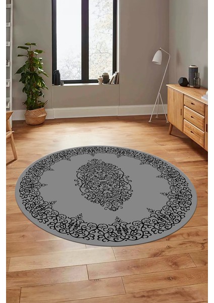 Klasik Çerçeve Desenli Yıkanabilir Kaymaz Yolluk Mutfak Yuvarlak Salon Halısı, Y-Çerçeveli-22-Gri, fırsatları