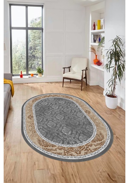 Şık Çerçeve Desenli Modern Yıkanabilir Yolluk Mutfak Oval Salon Halısı, O-Çerçeveli-21-Kahve, fırsatları