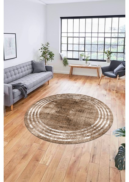 Çerçeve Modern Desen Yıkanabilir Kaymaz Yolluk Mutfak Yuvarlak Salon Halısı, Y-Çerçeve-32-Kahve,