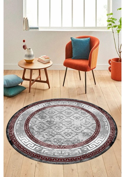 Şık Tasarım Çerçeve Desenli Modern Yıkanabilir Mutfak Yuvarlak Salon Halısı, Y-Çerçeveli-10-Bordo, fiyatları